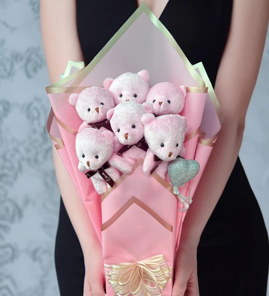 Sole Sevgiliye Özel Pembe Konsept Romantik Peluş Ayıcık Buketi ürün görseli 1