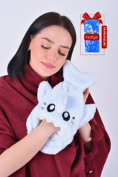 Shark Desenli Mavi Su Torbası Kılıfı Yumuşak, Rahatlatıcı ve Isı Terapisi (Termojel Hediyeli) ürün görseli 1