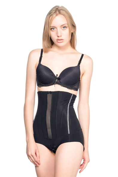 SİYAH MI Emay 2886 Yüksek Bel Tül Slip Lazer Korse ürün görseli 1