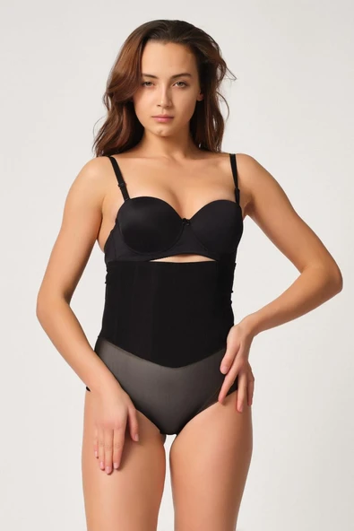 SİYAH MI Emay 2945 Tül Karyokalı Slip Lazer Korse ürün görseli 1