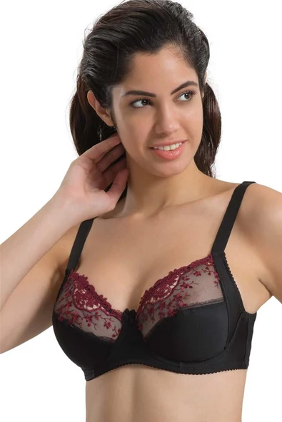 BORDO SİYAH MI Emay 136 C Balenli Toparlayıcı Dantelli Sütyen ürün görseli 1