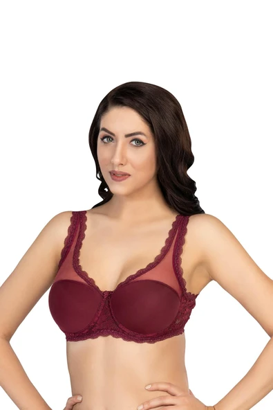 BORDO MI Emay 172 D PEDLİ DANTELLİ BALENLİ MİNİMAZER ürün görseli 1