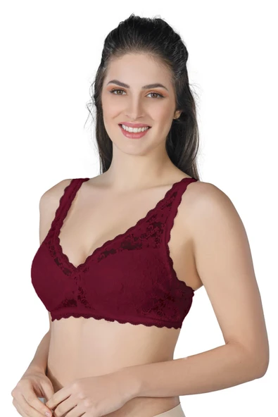 BORDO MI Emay 188 B Pedli Dantelli Telli Toparlayıcı Sütyen ürün görseli 1