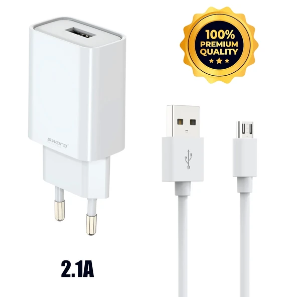 SWORD 2.1A Hızlı Şarj ve Data Kablosu, Adaptör, Micro USB, Güvenli & Dayanıklı ürün görseli 1
