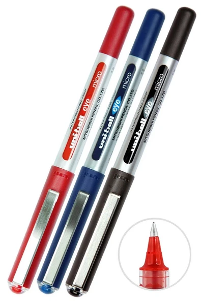 Mavi Siyah Kırmızı Pilot Kalem 3 Adet Uniball Eye Mikro 0.5 mm Roller Pilot Kalem Ub-150 Roller Uçlu Likit Mürekkepli ürün görseli 1