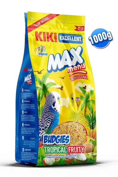 Kiki Excellent Kuş Max Menu Budgies Tropical Fruity Tropikal Meyveli Muhabbet Kuşu Yemi 1000 Gr. Kb3 ürün görseli 1