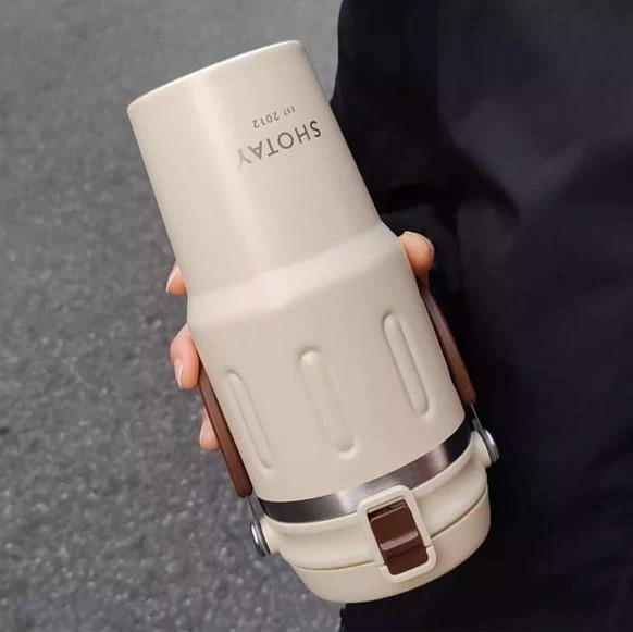 Shotay Travel Çelik Termos Mug 900Ml Krem - Resim 3