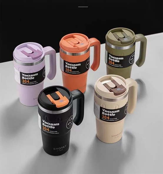 Shotay Travel Çelik Termos Mug 900Ml Krem - Resim 7
