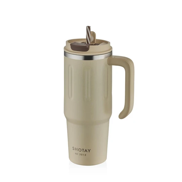 Shotay Travel Çelik Termos Mug 900Ml Krem ürün görseli 1