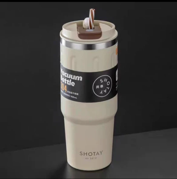 Shotay Travel Çelik Termos Mug 900Ml Krem - Resim 4