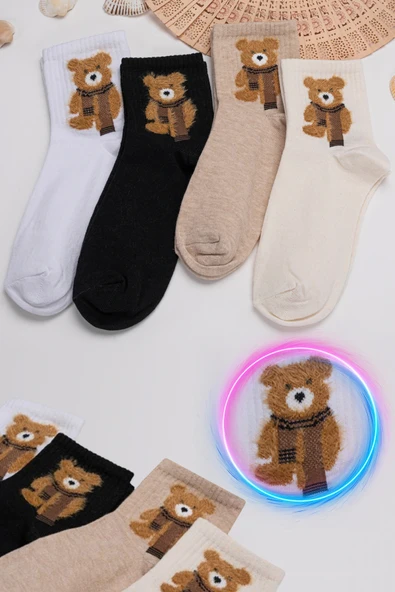 4 Çift Teddy Bear Tüylü Kolej Çorap Seti - Resim 3