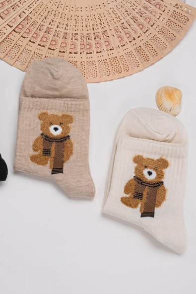4 Çift Teddy Bear Tüylü Kolej Çorap Seti - Resim 5