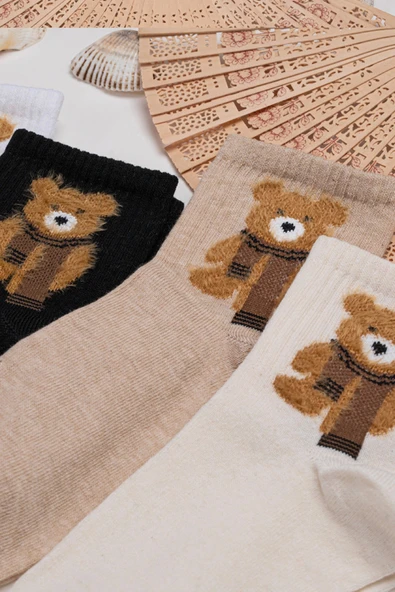 4 Çift Teddy Bear Tüylü Kolej Çorap Seti - Resim 6