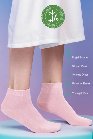 Dikişsiz Bambu Kısa Çorap Pembe ürün görseli 1