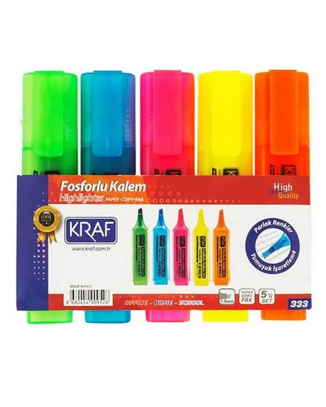 Kraf 5li Fosforlu İşaretleme Kalem Seti ürün görseli 1