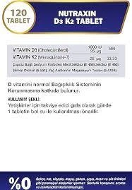 Nutraxin Vitamin D3K2 1000 IU 120 Tablet - Resim 3