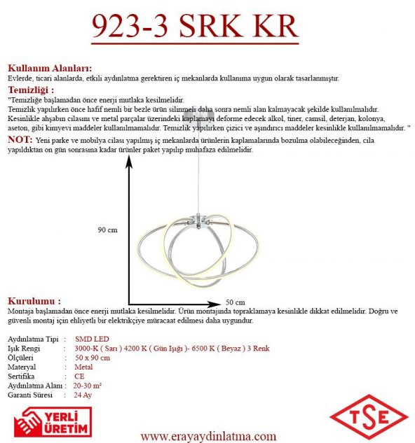 Eray Aydınlatma 923-3 Krom Sarkıt Led Avize - Resim 3