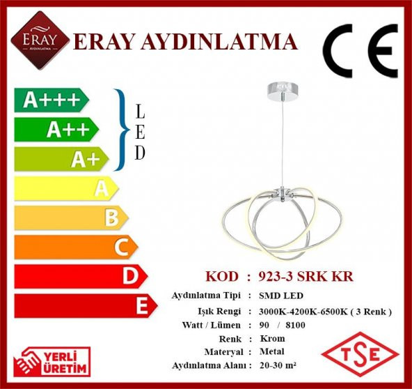 Eray Aydınlatma 923-3 Krom Sarkıt Led Avize - Resim 4