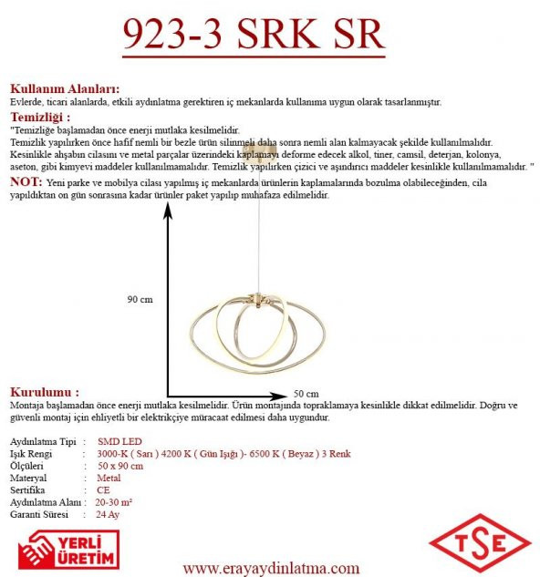 Eray Aydınlatma 923-3 Sarı Sarkıt Led Avize - Resim 3
