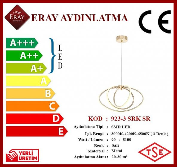 Eray Aydınlatma 923-3 Sarı Sarkıt Led Avize - Resim 4