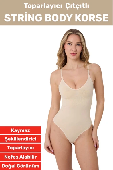 Özel Üretim İz İç Göstermez Kaymaz Sıkılaştırıcı Toparlayıcı Çıtçıtlı String Body Korse ürün görseli 1