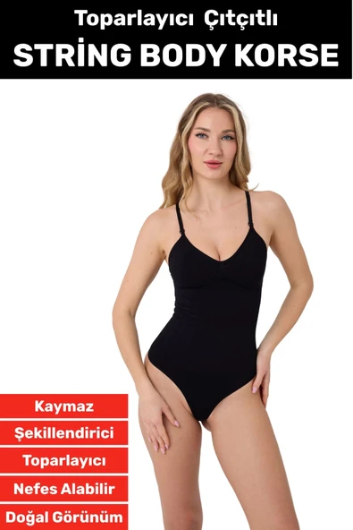 Özel Üretim İz İç Göstermez Kaymaz Sıkılaştırıcı Toparlayıcı Çıtçıtlı String Body Korse ürün görseli 1