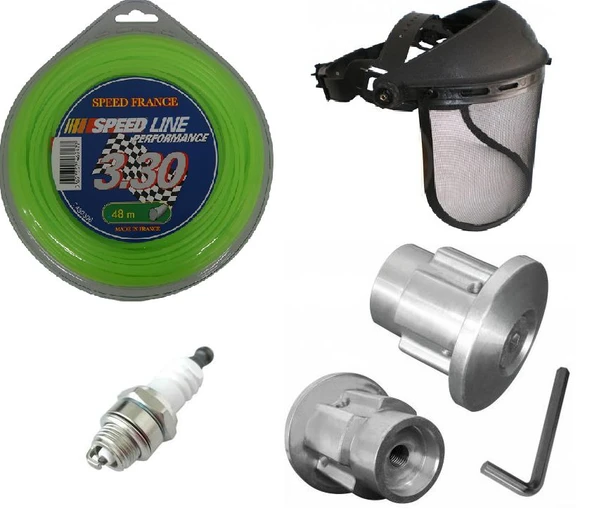 Motorlu Tırpan Aksesuar Seti- Koruyucu +Buji+Misina+Alüminyum Misina Başlığı ürün görseli 1
