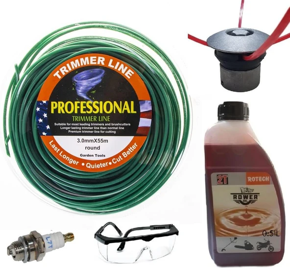 Motorlu Tırpan Aksesuar Set - 55 mt Misina-Ahtapot Başlık-Gözlük-Buji-0.5 lt 2T Yağ ürün görseli 1