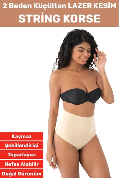 İz İç Göstermez Kaymaz Sıkılaştırıcı Toparlayıcı Vücut Şekillendirici LAZER KESİM String Korse ürün görseli 1