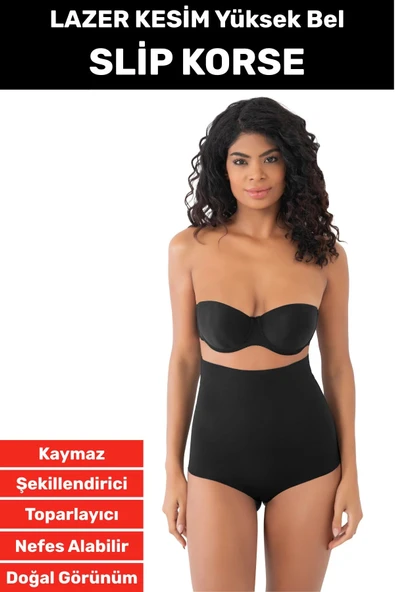 İz İç Göstermez Kaymaz Sıkılaştırıcı Vücut Şekillendirici LAZER KESİM Yüksek Bel Slip Korse ürün görseli 1