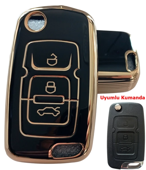 Geely Emgrand Uyumlu Nano Anahtar Kılıfı Kumanda Kılıfı Oto Anahtarlık Siyah Gold ürün görseli 1