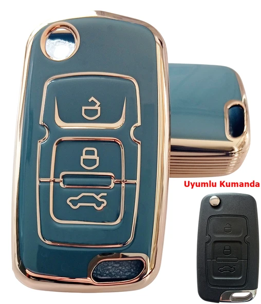 Geely Emgrand Uyumlu Nano Anahtar Kılıfı Kumanda Kılıfı Oto Anahtarlık Gri Gold ürün görseli 1