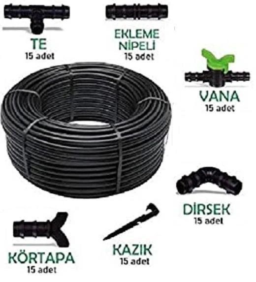 Bahçe Damla Sulama Seti 40 cm Delikli Boru 200 mt ürün görseli 1