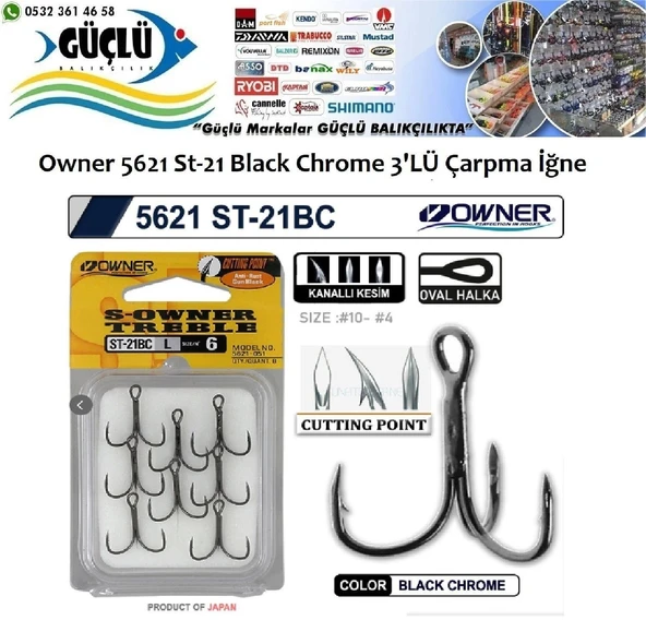 Rapala İğnesi Owner 5621 St-21 Black Chrome 3’Lü İğne No:6 ürün görseli 1
