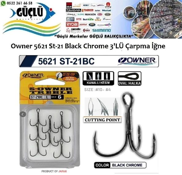 Rapala İğnesi Owner 5621 St-21 Black Chrome 3’Lü İğne No:4 ürün görseli 1