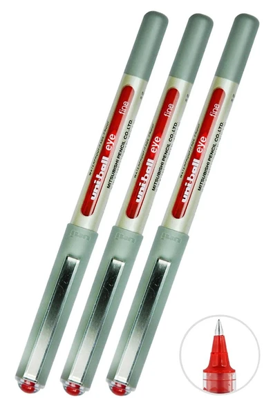 Kırmızı Pilot Kalem 3 Adet Uniball Eye Fine 0.7 mm Roller Pilot Kalem Ub-157 Roller Uçlu Likit Mürekkepli Pilot Kalem ürün görseli 1