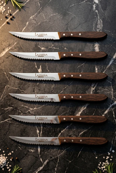 LAZBİSA Hand Craft Serisi Setak Et Bıçağı 6 Lı Mutfak Bıçak Restoran Et Steak Bıçak ( Mtf-058 ) ürün görseli 1