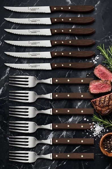 LAZBİSA Hand Craft Serisi Steak Et Yemek Kahvaltı Bıçağı Çatalı 12 Li Set Mutfak Bıçak Seti ( Mtf-061 ) ürün görseli 1