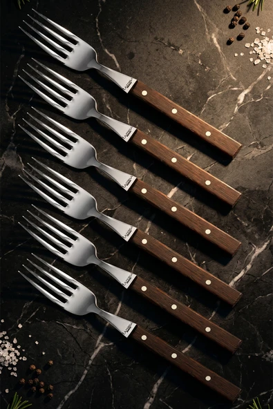 LAZBİSA Hand Craft Serisi Steak Et Yemek Kahvaltı Çatalı 6 Lı Set Mutfak Bıçak Günlük Kullanım ( Mtf-061 ) ürün görseli 1