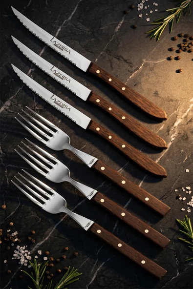 LAZBİSA Hand Craft Serisi Steak Et Bıçağı Çatalı 6 Lı Set Mutfak Bıçak Seti ( Mtf-060 ) ürün görseli 1