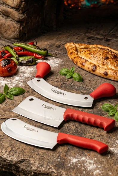 LAZBİSA Silver Serisi Mutfak Bıçak Börek Bıçağı Pizza Pide Bıçağı Kıyma Bıçağı Satır 3 Lü Set ( Mft-758) ürün görseli 1