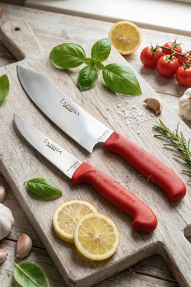 LAZBİSA Gold Serisi Mutfak Bıçak Seti Et Ekmek Sebze Pizza Börek Kıyma Salata Şef Bıçağı 2 Li Set (Mft-9867) ürün görseli 1