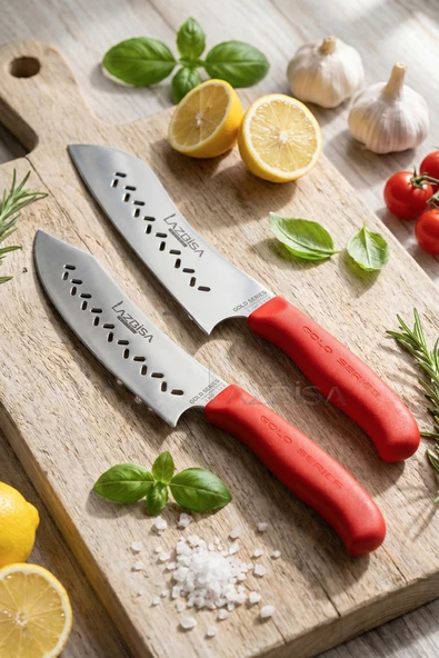 LAZBİSA Gold Serisi Mutfak Bıçak Seti Et Ekmek Sebze Şef Bıçağı Kanallı 2 Li Set Günlük Kullanım (MFT-421) ürün görseli 1