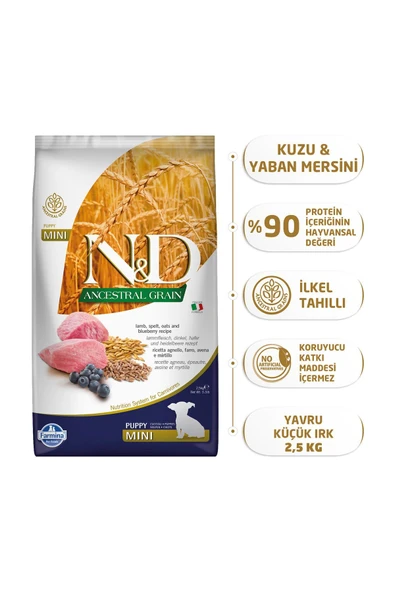 N&d Dusuk Tahıllı Kuzulu Yaban Mersinli Mini Puppy 2.5 Kg. ürün görseli 1