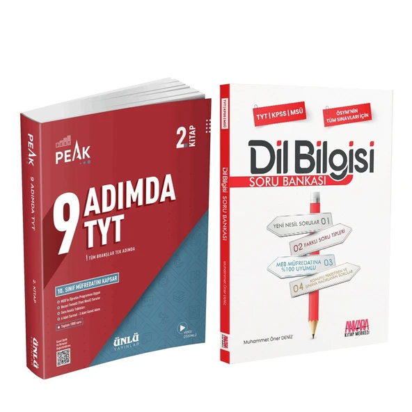 Ünlü Yayıncılık TYT 9 Adımda Soru Bankası 2. Kitap ve AKM Dil Bilgisi Soru Bankası Seti 2 Kitap ürün görseli 1