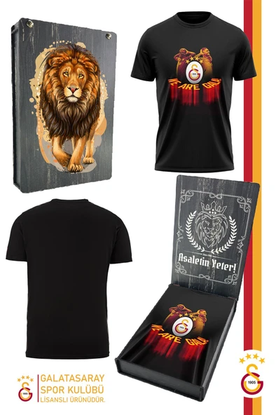 Galatasaray Orijinal Lisanslı We Are Gala T-Shirt Gs Aslan Baskılı Hediyelik Ahşap Kutulu ürün görseli 1