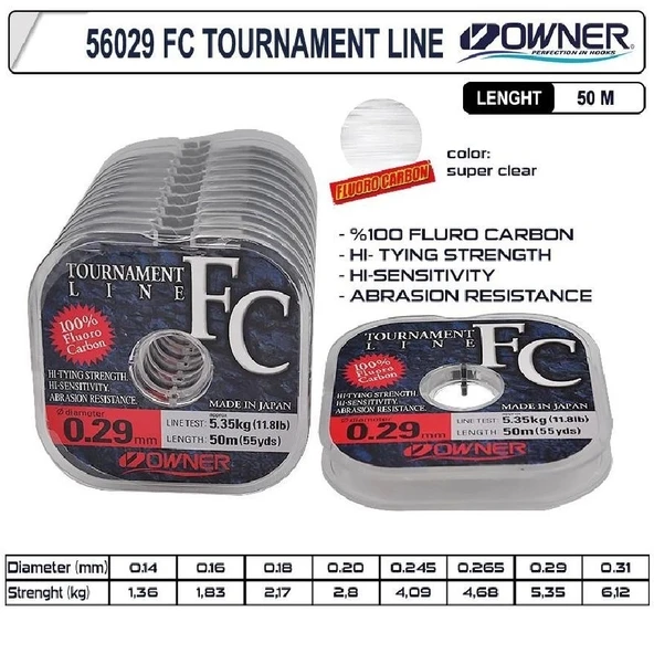 %100 Flourocarbon Owner Tournament 50M Super Clear 0,16Mm ürün görseli 1