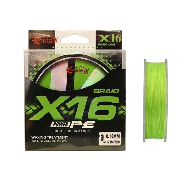Captain X16 Power PE 16 Örgü İp Misina 0,22mm 150mt Light Green ürün görseli 1