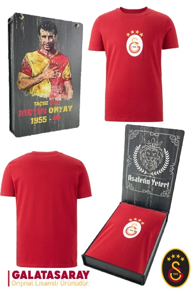 Galatasaray Orijinal Lisanslı Arma T-Shirt Metin Oktay Baskılı Hediyelik Ahşap Kutulu ürün görseli 1