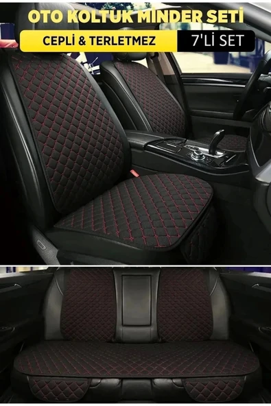Chery TIGGO8 PRO Terletmez Kumaş Minder Seti 7 Parça Full Takım siyah-kırmızı ürün görseli 1
